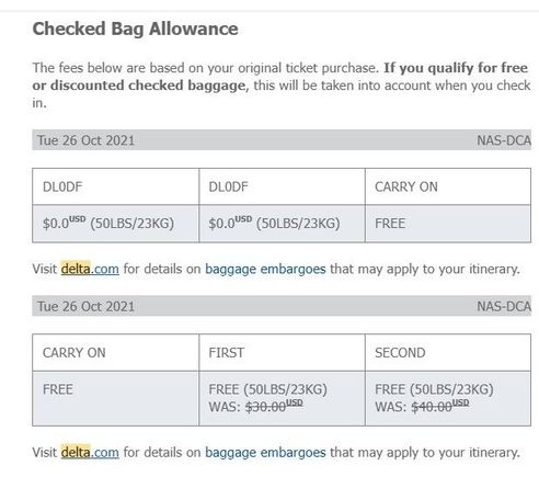 October 2021 trip, booked July 1st 2021. Two free bags still listed. (Note I did change this trip in August to a different destination using the same ticket and noticed that the new confirmation that was sent; had the updated verbiage about only one bag free for medallions). At check-in the computer still grandfathered in the original ticket info with two bags.