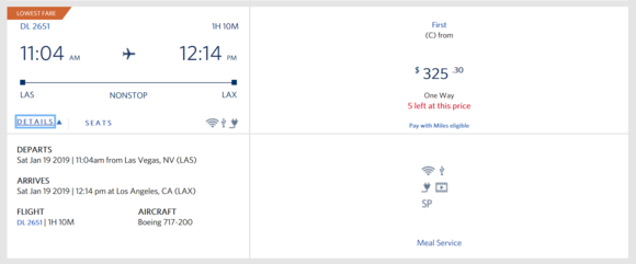 Price to purchase on same flight/day