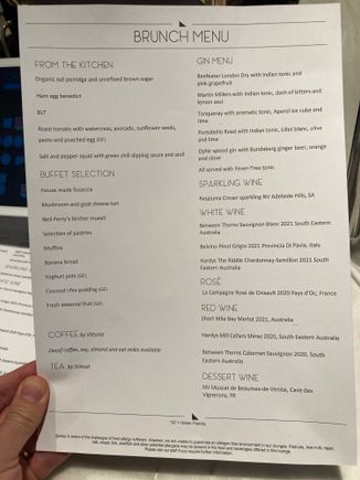 Qantas menu for a la carte dining downstairs