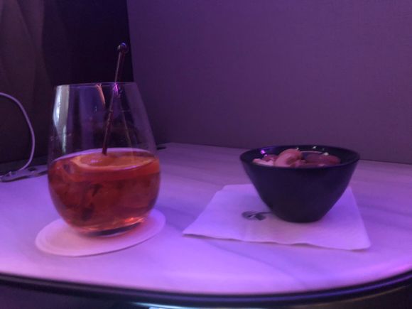 Old Fashioned and nuts and just as a note I wanna say I’m so glad QR switched to a proper bourbon (woodford) from JD
