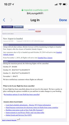 BA Information about new IST airport 