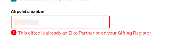 This is the error when trying to add to household giftee, she is my EP but not already on my register