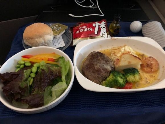 The "tenderloin" was so tough, it rivaled the word that BA offers out of London.  The roll was rock hard but the salad was pretty good.  Actually, the salad was the best part of the meal.