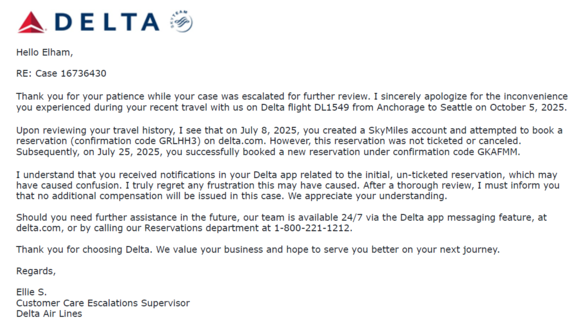 Delta reversed that admission