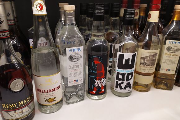 Selection of hard alcohol in the Zurich Business lounge 