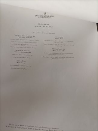 Breakfast menu