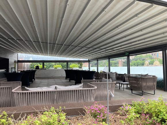 With the roof closed against the rain and direct sun