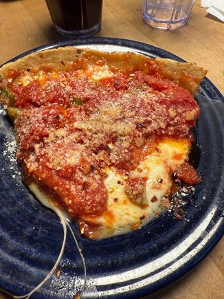 Lou Malnati’s - pepperoni, green pepper, butter crust, extra sauce. Always good, this time outstanding. 