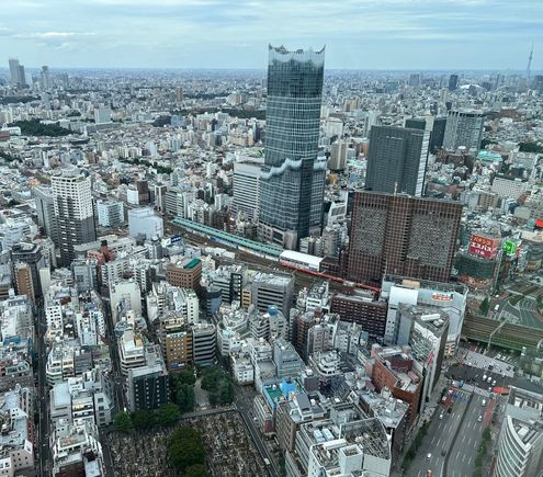 View from Shinjuku.  Sky Tree in the far right, Sunshine 60 far left, Tokyo Kabukicho Tower in the middle foreground.