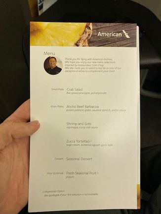 HNL-DFW F Menu. Found two previous menus in the seat pockets which were different, so they seem to be rotating dishes a lot. 