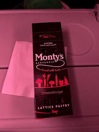 Pre-arrival snack - cheeseburger flavored!