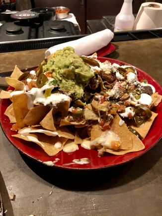 
For a late night snack I ordered a Cadillac margarita and we shared their "famous" cantina nachos - which lived up to their name.