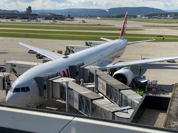 Taking a look at our plane from the observation deck
