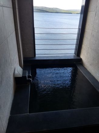 Private bath with a view of the lake.  
