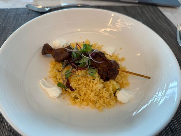 Lamb kebab (Toasted vegetable couscous, harissa, labneh)