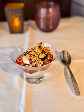 Breakfast Starter - Greek yoghurt with blackberry compote and toasted nut granola