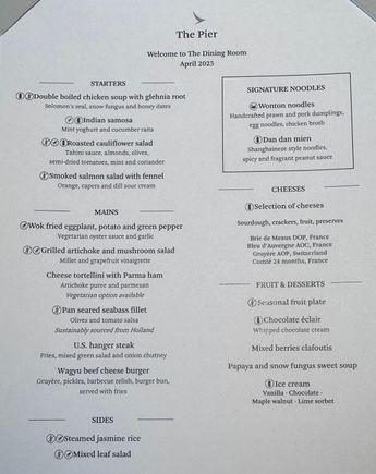 The Pier First Class April 2025 Menu 