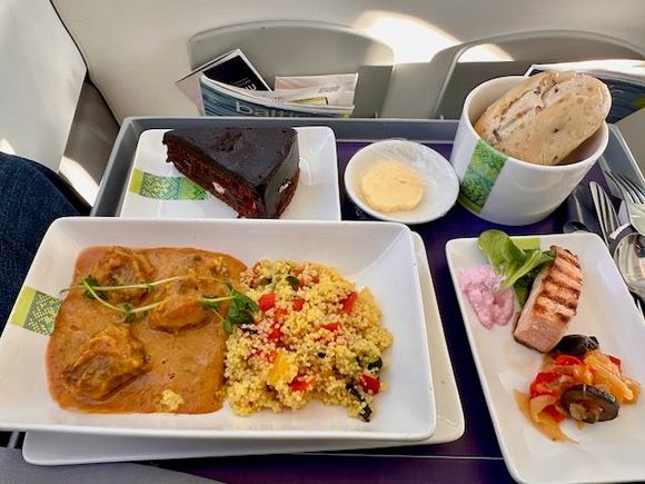 Lamb curry with couscous - the lamb was a little tough, but tasty.  Chocolate cake was really nice.