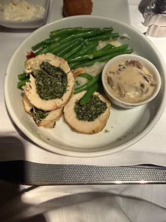 The Chicken Roulade was very juicy, tender and tasty, and the mushroom sauce was a nice touch. It was definitely a lighter choice than the Wellington, and hit the spot.