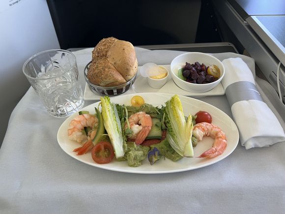 Starter: poached prawn salad