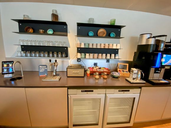 Soft drinks, coffee. The empty fridges suggest a more generous past, but I suppose railways have lower budgets than airlines