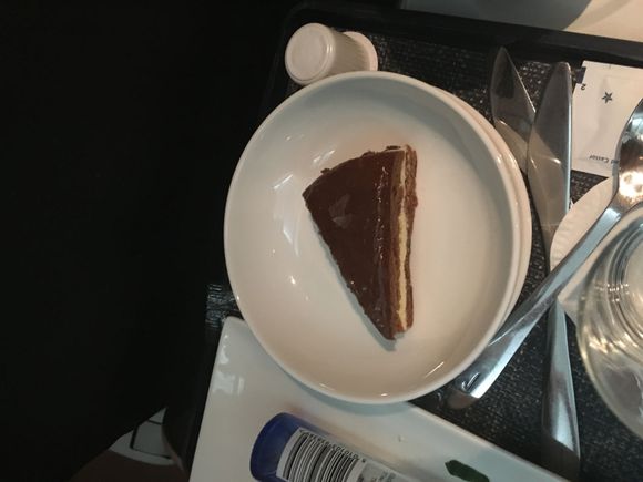 "Of that looks a bit healthy" the crew member said when she saw I'd been given a fruit salad with my 'afternoon tea' sandwiches. She came back with this cake later. Bless. LGW-NUE 15/12/17 