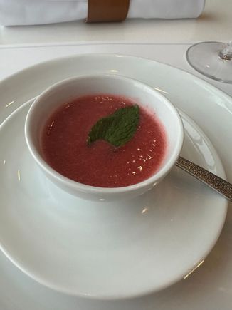 Strawberry agua fresca, offered compliments of the chef