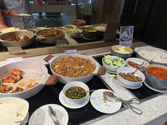 Chicken, noodles, Nasi Lemak