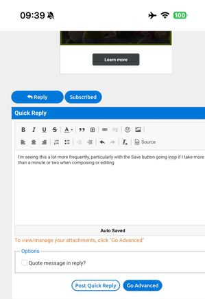 0939 - clicked blue “Post Quick Reply” button; it turned white, nothing happened