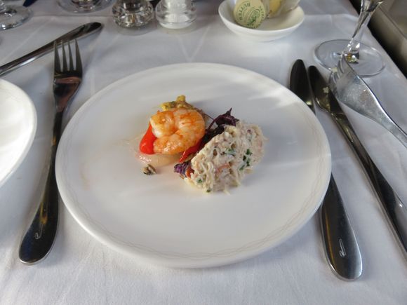 LHR - LAX. F. Devonshire crab and sauteed tiger prawn
