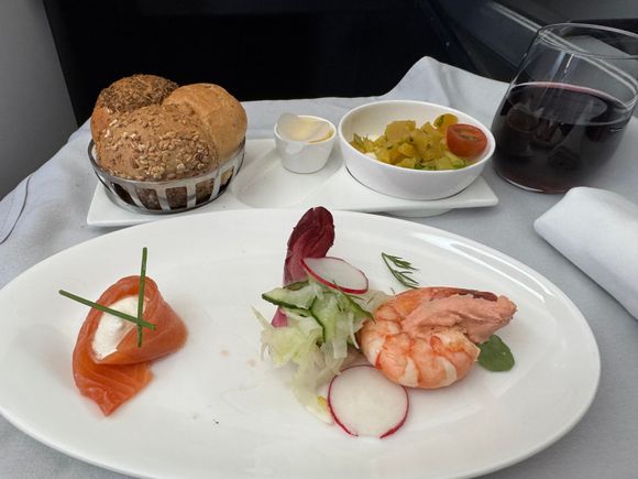 Salmon, trout and prawn starter. 