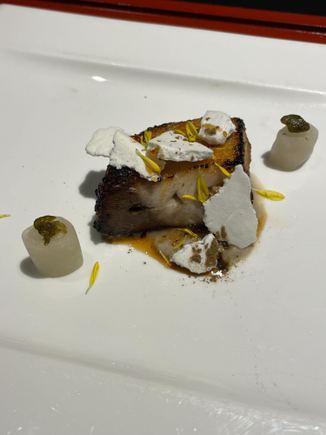 Seared seabass with meringue