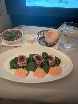 Tuna starter - delicious. Beautifully presented. Could have eaten another one. 