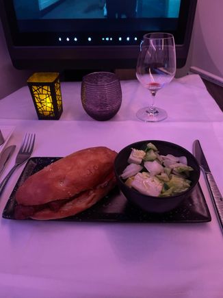Lamb Adana pide sandwich with Greek salad DOH-LGW
