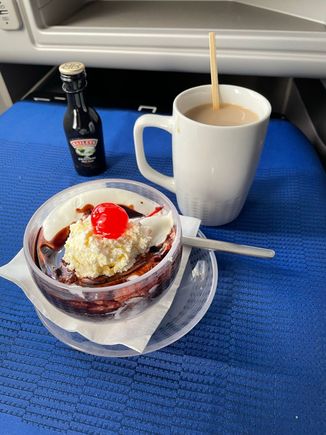 The ice cream was very soupy by the time the F/A's served it up, and I was towards the front of the cabin.  I agree with others that this ice cream seems lower-shelf.