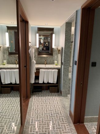 As you turn right from the hall way you will see a sink, shower and a toilet. As typical Le Meridien fashion, all the toiletries are Malin + Goetz. 