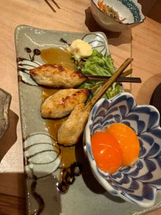 Chicken skewers with egg dip 