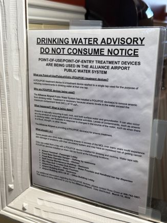 Drinking from the tap in the mens room at the Alliance airport could be bad for your health. 