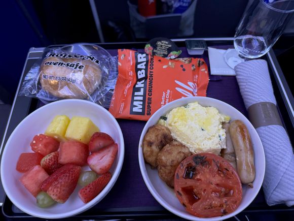 Morning flight first meal. Second option was yogurt and fruit.