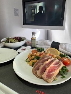 Coming back from Hawaii, this Ahi was a bit sad especially with this bland chickpea salad. But my biggest surprise was that I was presented a tray with 2 types of dressings: the original balsamic olive oil and this one with thyme honey and rosemary. 