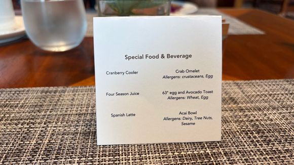 Main restaurant ala carte menu, breakfast