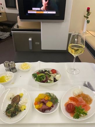 Beef Pastrami with Mustard Vegetables, Spiced Salmon with Cucumber Relish, Coconut Mousse Pak Choi Curry Coriander and Ginger Mayonnaise (+ Side Salad)