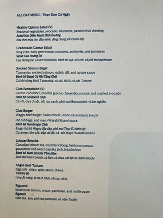 Club all-day menu