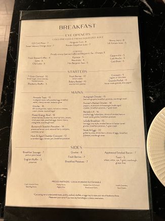 breakfast menu - but platinum/titanium only get pastries, parfait, and coffee 