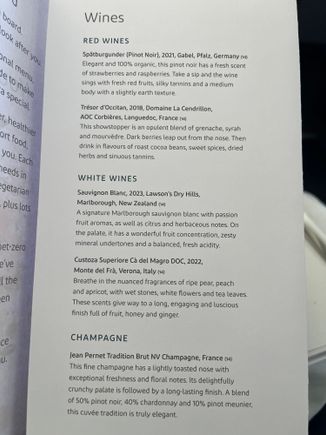 Wine menu