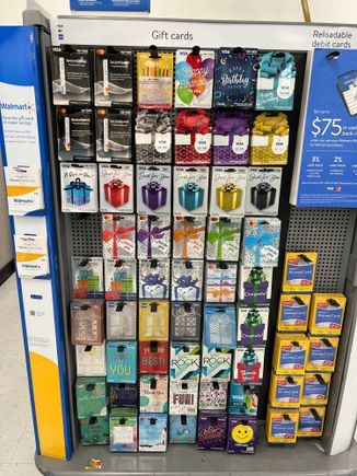 Gift card rack - note $4.94 Vanilla and SS