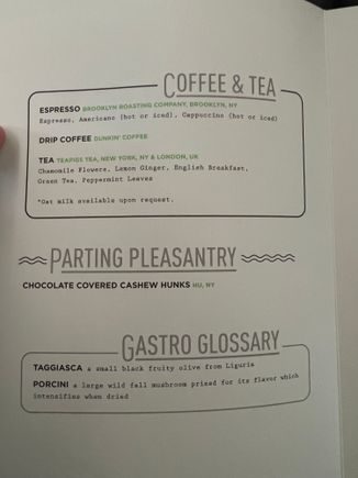Westbound JFK - SFO Coffee/Tea Menu.
