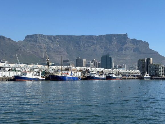 Table mountain and waterfront, coming back from Robben Island.