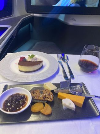 Went full-pig (cheese and desert) - picture proves is allowed.  Port was good.  They didn’t load desert wine.  How.  How do you not do that.  It’s not hard.  Says what wines to load on menu.  Pick up bottle.  Put on plane.  Not hard.  My mum could do it.