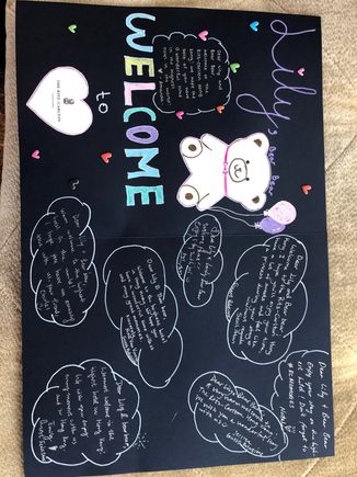 The card that the staff made for my daughter and her stuff animal.  My 8 yo was so excited seeing this.